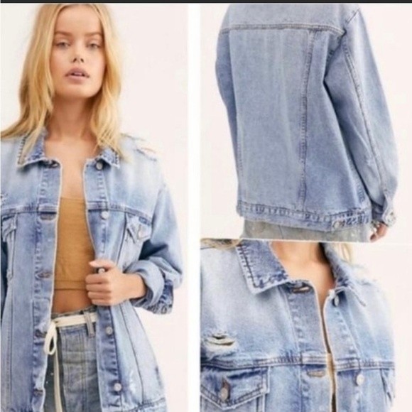 20. Free People Ramona Denim Trucker Jacket size Small